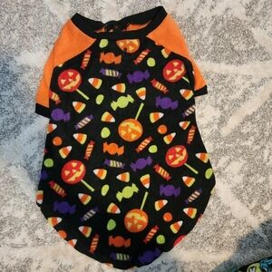 Way To Celebrate Halloween Pet Dog Shirt Black Orange All-over Candy Print EUC L
